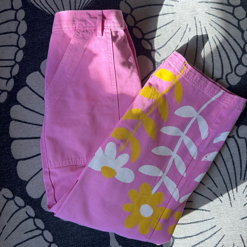 Bubblegum pink Big Bud Press hand painted work pants